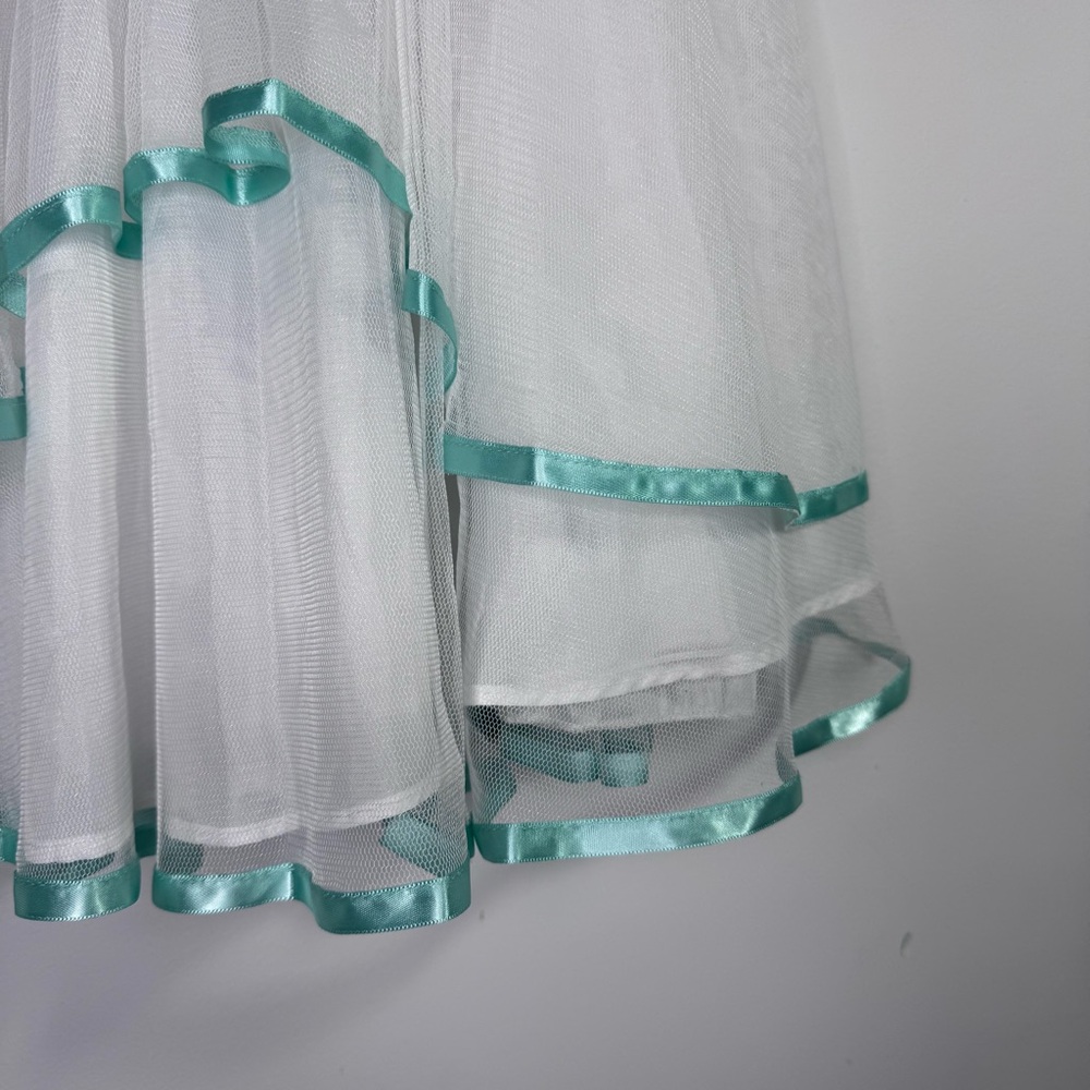 Rare Editions Girls Aqua White Party Dress Bow Tulle Easter Wedding 5 - Picture 3 of 8